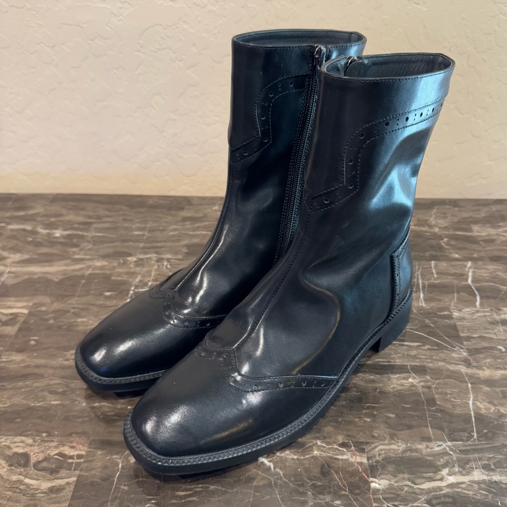 Water Resistant Black Leather Paddock Equestrian Wingtip Boots